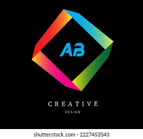 AB letter logo design on black background. AB letter. AB letter in the shape of a rectangle.