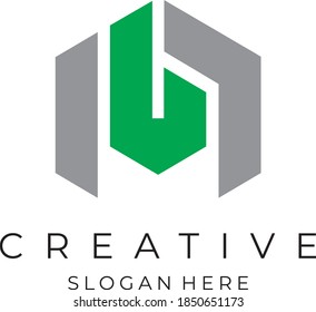 Ab letter logo gray green colored vector design in a creative construction industry composition with slogan line