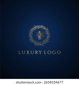 AB letter monogram luxury wedding with creative circle leaf gold
