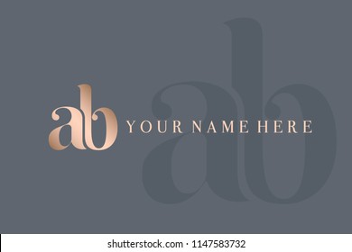 ab letters logo.Elegant monogram containing letters a&b.Typographic style icon in metallic rose gold color palette.