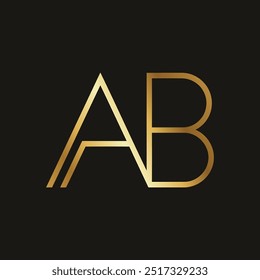 Diseño del logotipo de AB con color de gradiente dorado