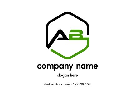 AB Logo initial Letter Design Vector with green and black Color hexagon shape