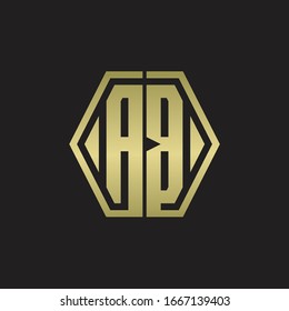 AB-Logo-Monogramm mit hexagonfarbener, abgerundeter Design-Vorlage mit goldener Farbe