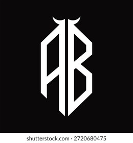 AB Logo-Monogramm mit Hornform, einzelne schwarz-weiße Designvorlage auf schwarzem Hintergrund