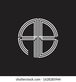 AB Logo monogram triple ribbon style line design template isolated on black background