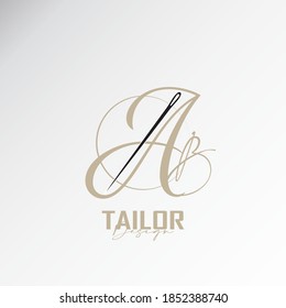 el logotipo del ab, el logotipo del sastre sencillo y elegante, la combinación de hilo de coser y aguja