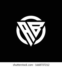 AB logo with triangle shape and circle rounded design template isolated on black background