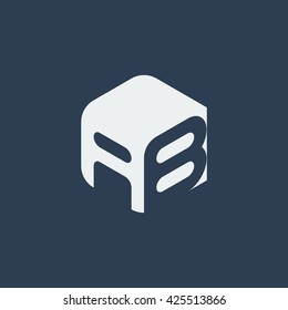 AB Logo.. Vector Graphic Business Branding Letter Element Illustration. Cube Negative Space Design. Dark Background