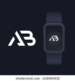 AB monogram, letters, logo design with smart watch mockup