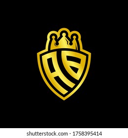 AB monogram logo with shield and crown style design template isolated on black background