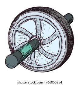 Ab roller wheel, cartoon illustration of gym equipment for home exercise. Vector