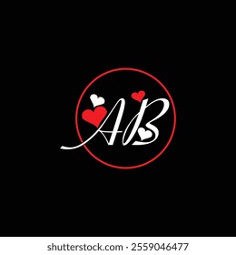 AB Signature Letter Love Logo with circle, Letter AB, AB Signature Logo Icon Vector Icon For Valentine