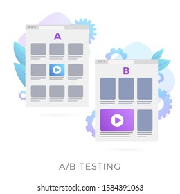 AB split testing - two webpages with a different web development UI interface. A-B comparison with positive feedback, flat vector illustration isolated on white background.