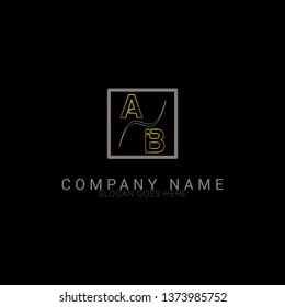 AB Square Framed Letter Logo Design Vector with Gold, Black and White Colors. 