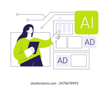 A-B Testing and AI-Refined Marketing abstract concept vector illustration. Marketing and Advertising. Optimize A-B tests, marketing performance based on results AI Technology. abstract metaphor.