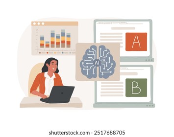 Teste A-B e AI-refinado Marketing conceito abstrato vetor ilustração. Marketing e publicidade. Otimize os testes A-B, o desempenho de marketing baseado na tecnologia AI dos resultados.