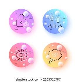 Ab testing, Artificial intelligence and Approved minimal line icons. 3d spheres or balls buttons. Fingerprint lock icons. For web, application, printing. Vector