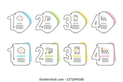 Ab testing, Chat and Search icons simple set. Dot plot sign. Phone test, Speech bubble, Find file. Presentation graph. Infographic timeline. Line ab testing icon. 4 options or steps. Vector