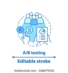 A/B testing concept icon. Advertising campaign idea thin line illustration. Digital marketing metrics, tools. Vector isolated outline drawing. Editable stroke