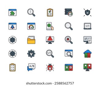 AB Testing and Data-Driven Decisions. Split Testing, Conversion Optimization, and Analytics. Vector Illustration. FIlled line icon set