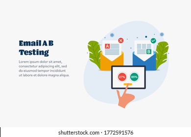 AB testing for email, Email marketing idea, AB testing social media - conceptual vector illustration with icons