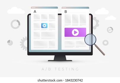 AB Testing flat vector concept illustration. Ecommerce AB Testing, Split testing and A-B comparison web site page. Online experiment with different ui elements to identify better user convenience.
