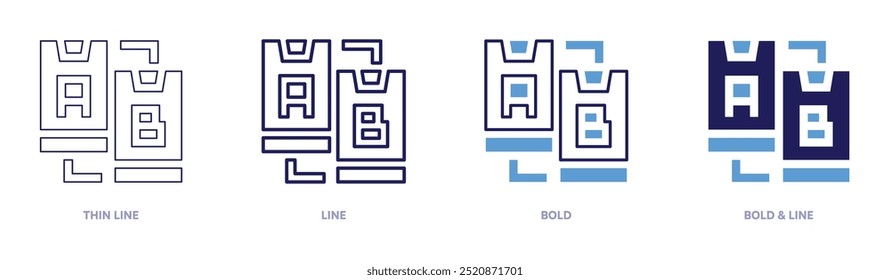 AB testing icon in 4 different styles. Thin Line, Line, Bold, and Bold Line. Duotone style. Editable stroke.