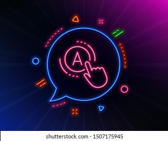 Ab testing line icon. Neon laser lights. Ui test button sign. Glow laser speech bubble. Neon lights chat bubble. Banner badge with ab testing icon. Vector