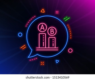  Icono de línea de prueba de Ab. Luces láser neón. Signo del gráfico de prueba Ui. Burbuja de habla láser brillante. Las luces de neón chatean burbuja. Banner badge con icono de prueba ab. Vector