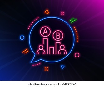 Ab testing line icon. Neon laser lights. Ui test chart sign. Glow laser speech bubble. Neon lights chat bubble. Banner badge with ab testing icon. Vector