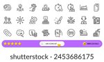 Ab testing, Puzzle options and Paper clip line icons for web app. Pack of Parking payment, Security lock, Mattress guarantee pictogram icons. Solar panels, Employees teamwork. Search bar. Vector