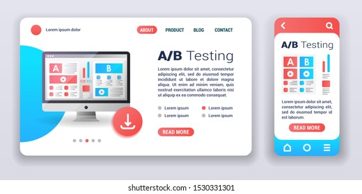 A/B testing web banner and mobile app kit. Cross platform. Flat vector illustration isolated flat icon web platform comparison. UI/UX template