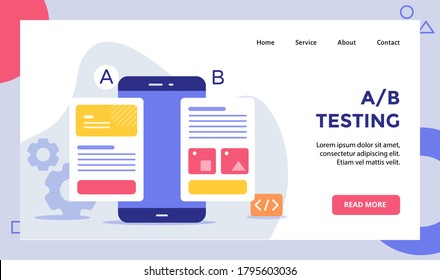 AB testing wireframe on smarphone screen campaign for web website home homepage landing page template banner with modern flat style