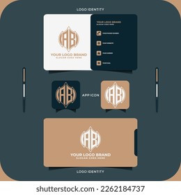 AB Unique abstract geometric vector logo business card set design.