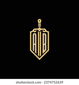 AB vintage shield and sword initial logo in high quality professional design that will print well across any print media