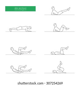 Ab Workout Collection With Four Different Exercises. Vector And Illustration Design. 