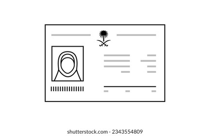 Ababic woman id card line icon. Saudi Arabia national document for citizens. Person identity. Vector illustration 