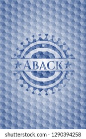 Aback blue hexagon badge.