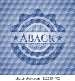 Aback blue hexagon emblem.