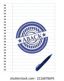 Aback emblem draw with pen effect. Blue ink. Vector Illustration. Detailed. 