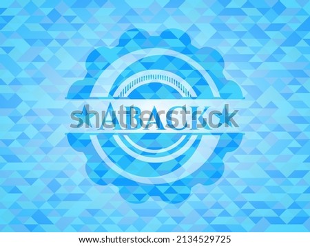 Aback light blue emblem with mosaic ecological style background. 