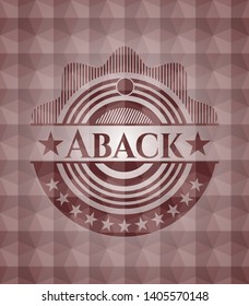 Aback red seamless emblem or badge with abstract geometric pattern background.