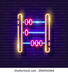 Abacus para cálculos aritméticos de signo de neón. Icono de la calculadora. Ilustración vectorial para el diseño. Concepto de matemáticas.