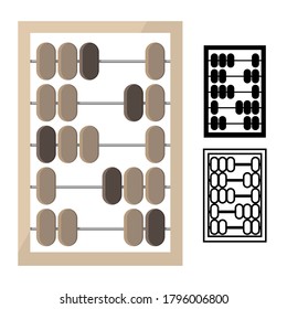 Abacus. A beautiful new calculator and problem-solving tool in three different styles. Silhouettes, flat and linear style. Vector illustration for websites, prints and stationery.