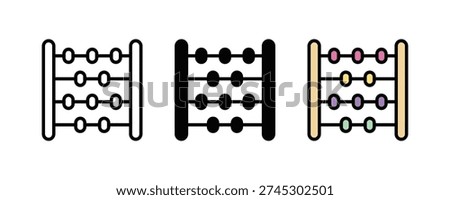 Abacus calculator icon set. Traditional counting tool symbol for mathematics education, mental arithmetic, and early childhood learning design. Vector Illustration.
