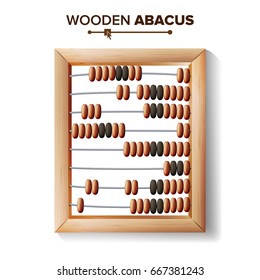 Abacus Close-up. Vector Illustration Of Classic Wooden Abacus Long Before The Calculator. Shop Arithmetic Tool Equipment. Isolated
