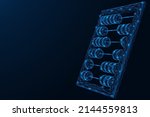 Abacus. The counting board. Polygonal design of lines and dots. Blue background.