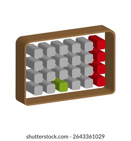 Abacus counting frame. Red white gray beads. One green detail. Vector calculation tool.