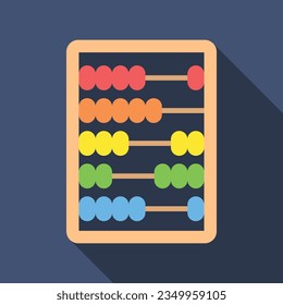 Abacus flat icon with long shadow. Simple Math icon vector illustration pictogram. School subject, calculation, Math concept. Logo design