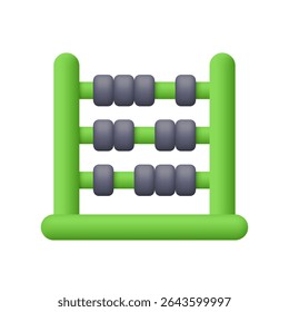 Abacus with green frame and black beads. Finance, education, accounting, calculation and math concept. 3d vector icon. Cartoon minimal style.